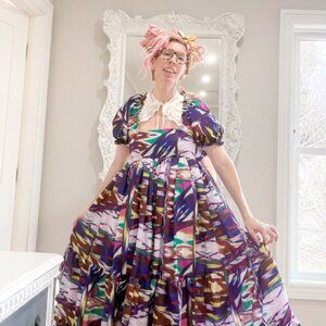 New York Couture *One of a Kind* Purple Print Puff Sleeve Maxi Dress